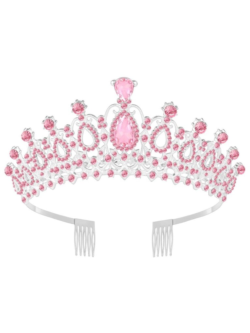 B#-Pink Queen Tiara Crown For Women Bridal Prom Birthday Party Headpiece